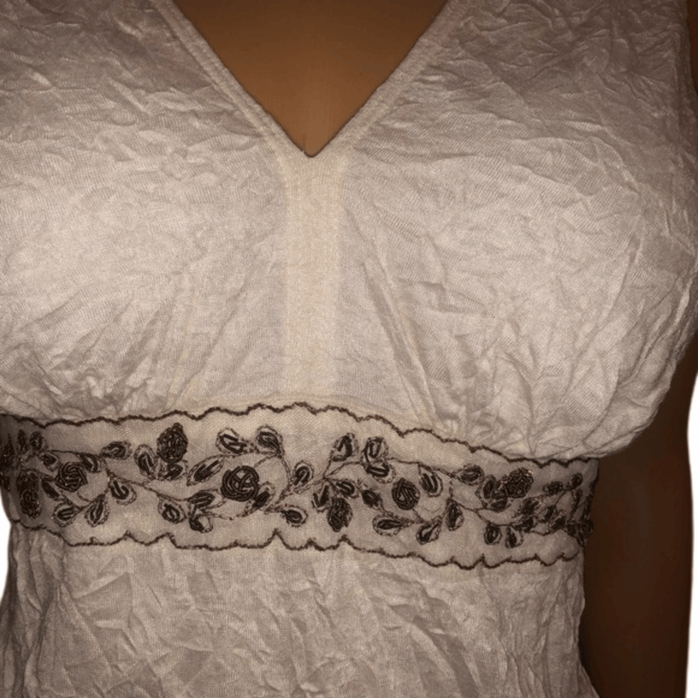 White Tank Top With Embellished Rhinestone Belting & V Neck, Sz Medium, Karen Ka - Picture 4 of 8